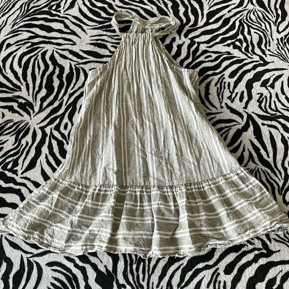 BCBGeneration grey white striped halter linen beach summer vacation dress - Picture 1 of 10
